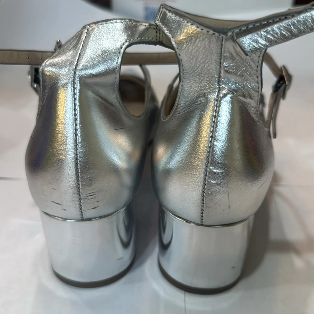TOPSHOP Silver Pointy‎ Toe Block Heel Shoes Size 9.5/39